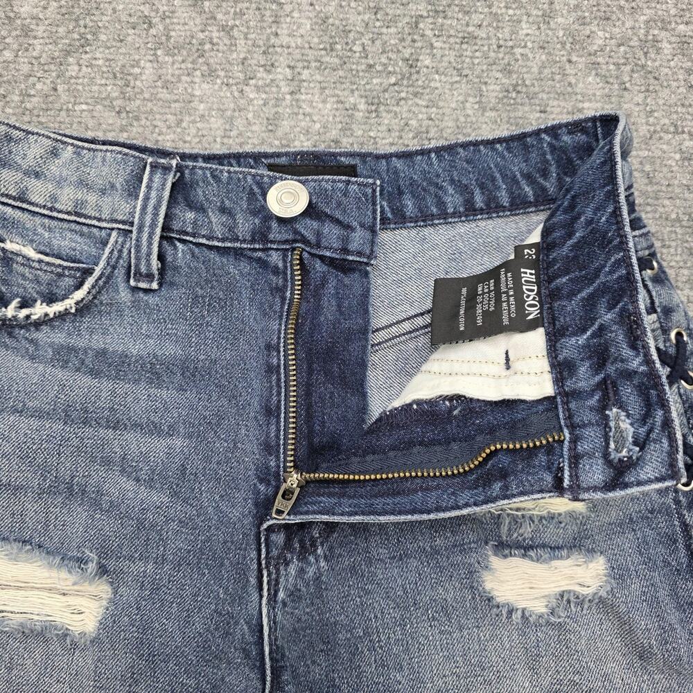 Hudson Jean Shorts Womens 23 Blue Sade Lace Up Cut Off Denim Distressed Mid Rise - Picture 16 of 16